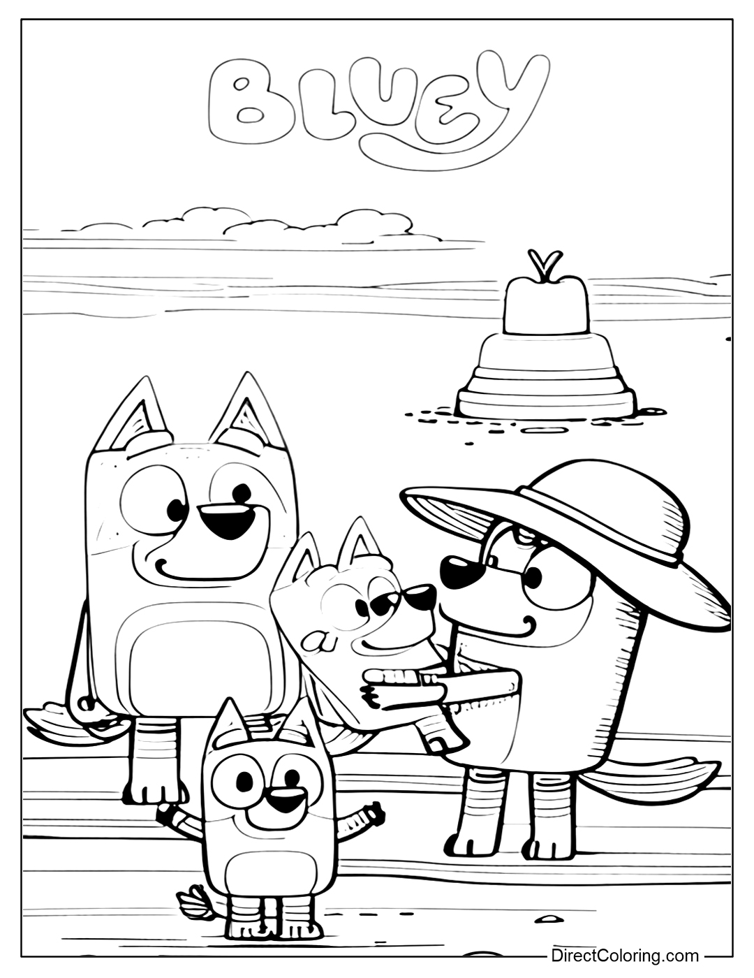 Bluey Family Beach Day Coloring Page